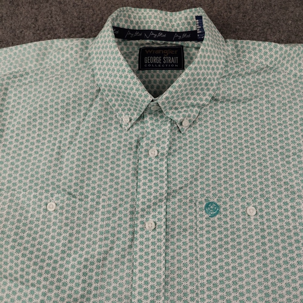 Wrangler Button Down Mens 2XL XXL George Strait White Green Geometric EUC